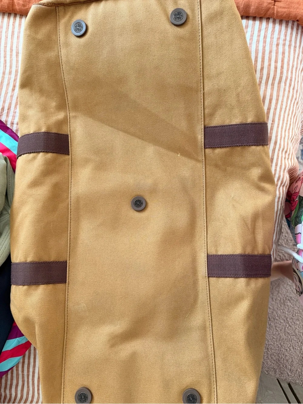 Men's Tan Canvas Duffel with Dark Brown Leather Accents